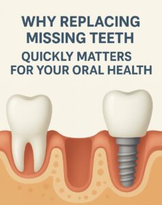 Diagram of a Dental Implants. Caption reads: Why Replacing Missing Teeth Quickly Matters