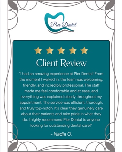 5-star review of Pier Dental, a St. Pete Beach dentist, from Nadia O.